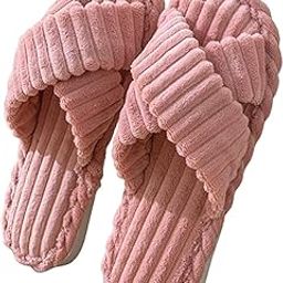 Slippers for Women House Bedroom Furry Cross Bands Slide Shoes Anti-Skid Sole Open Toe Slippers Indoor & Outdoor-image-80