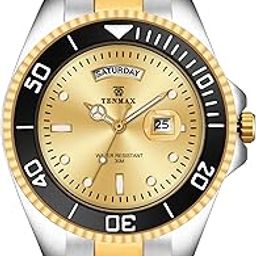 Submarine 6110 Men’s Watch – Day-Date Quartz Movement, Two-Tone Stainless Steel, Water-Resistant, Luxury Classic Dress Watch-image-52