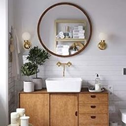 ALFA Design Round Wood Mirror Wall-Mounted Circle Mirrors, Suitable for Entrance, Bedroom, Living Room, Hallway, Bathroom, Vanity Brown (24" inch)-image-98