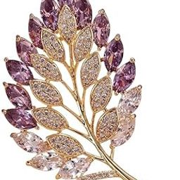 rvm jewels Purple Leaf Brooch Crystal Saree Pleats Party Coat Pin for Suit, Dress, Hijab Blazer Brooches Rhinestone for Women Girls Fashion Accessory Sari Pin-picture-25