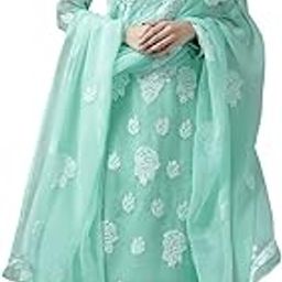 Hand Embroidered Lucknow Chikankari Unstitched Georgette Dress Material Suit Set for Women-image-40