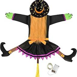 Enakshi (Label) Creations Lighted Crashing Witch into Tree Multipurpose Funny for Door Party Orange Legs Hair|Home Decor|Figurines-20