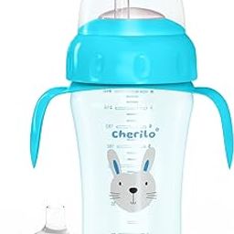 Cherilo Little Bunny Baby Sipper Bottle for Kids, Anti-Spill Sipper for Baby 6 to 12 Months, Silicone Spout & Straw Baby Water Bottle with Handle, Non-Toxic, BPA Free, Blue, 300ml, 6m+-picture-14