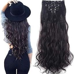 Foreign Holics 7-Piece Synthetic Wavy Curly Clip-In Hair Extensions with 14 Secure Clips for Women Natural Look, Instant Volume & Length (24-26 Inch, Dark Brown)-image-98