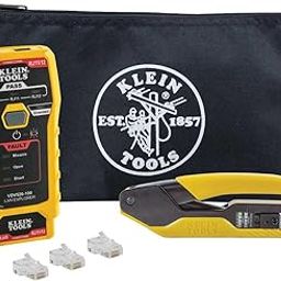 Klein Tools VDV026-813 RJ45 Ethernet Cable Tester and Crimper Kit, Pass-Thru Technology, Includes Connectors for Cat5e / CAT6 Data Applications, Pack of 50-25