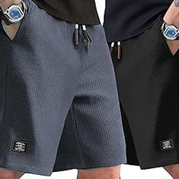 Men's Shorts Combo Pack | Stylish Slim Fit Casual Shorts for Men | Elastic Waistband | Breathable & Lightweight Fabric | Pack of 2-image-69