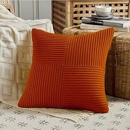 Guffaw Corduroy Pillow Covers Boho Decorative Spliced Throw Pillow Covers Soft Solid Couch Pillowcases Cross Patchwork Cushion Covers for Living Room Bed Sofa 16x16 inch (2, Orange)-image-9