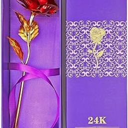 Case Creation 24K Golden Rose Flower, Red Dipped Rose 24K Forever Rose with Gift Box and Bag for Lover Mother Friends, Christmas Thanksgiving Wedding Anniversary Mother's Day Valentine's Day (Red)-image-4