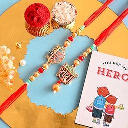 ascension Boy's 1 Pair of Couple Rakhi for Bhaiya Bhabhi Raksha Bandhan Rakhi Set for Brother Sister Couple Rakhi with You are My Hero Fridge Magnet & Roli Tilak-image-59