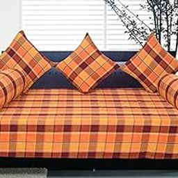 NFD Cotton Check Diwan Set with 3 Back Cushions Covers and 2 Bolster Covers and One Bedsheet-image-3