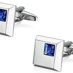 Blue Silver Two Tone Cufflinks Set Stylish Accessories for Men & Boys Wedding Business Gift (PX9CL116)-picture-27