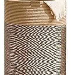 TRENDZOFY Jute And Cotton Rope Storage Basket, Large Laundry Hamper with Handles, Laundry basket For Toys, Clothes Storage (DESIGN 3, 12X14 INCH SMALL)-image-93