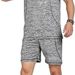 Men's Grey Sleeveless Co-ord Set Running, Gym Workout & Sports, Plain Summer Co-ord Set for Men Soft Feel Comfy Fit T-Shirt & Shorts-picture-50