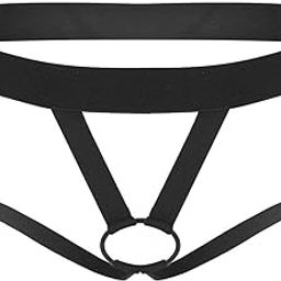 Mens Black Elastic Low Waist Free Size Harness Underwear Costume Black-34
