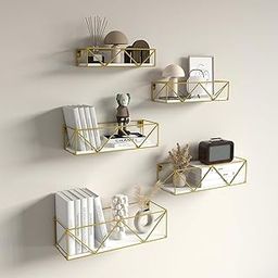 Akeefi Gold Floating Shelves Wall Mounted Set of 5, Hanging Storage Floating Shelf for Bathroom, Kitchen, Bedroom, Living Room (Gold)-image-51