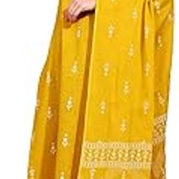 Women's Mustard Cotton Slub Ikat Print Calf Length Notch Neck 3/4 Sleeves with Gota Detailing Straight Kurta With Pant And Duptta (Mustard)-picture-20
