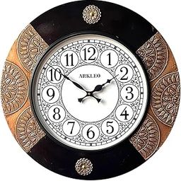 ARKLEO Brass Metal with Wooden Decorative18 Inches Clock for Livingroom, Bedroom, Hotel,Office and Caffe etc. Sizes (18X3X18) Colour (Copper with Black)-image-44