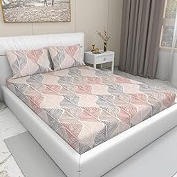 Blue Strip 300 TC Luxurious Microfiber Soft Cotton Super King Size Bedsheet for Double Bed, King Size with 2 Large Size Pillow Covers (Beige Lining, Double Bed-90x100 Inches)-image-24