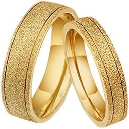 Gold Color Matte Frost Stainless Steel Lover's Wedding Couple Ring-image-45