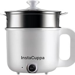 InstaCuppa 3-in-1 Multi Cook Kettle with Steamer, 1.2 L Inner Pot, Adjustable Temperature Settings, Wide Mouth, Ideal for Boiling Milk, Tea, Coffee, Eggs & Steaming Veggies, 600 Watts, Elegant White-1