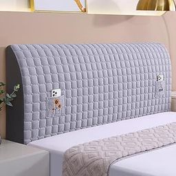 Supvox® Quilted Cushioned Bed Headboard Cover with Phone Pockets Minimalism Headboard Cover for Bedroom Stretchy Universal Slide-in Double Bed Headboard Cover, 62.9''x25.6''-image-77