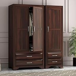 BedCult Furniture Wooden 3 Door Wardrobe for Clothes with 4 Drawer 4 Shelf Storage & Hanging Space - Sheesham Wood Almirah for Bedroom - Solid Wood Large Cupboard (Walnut Finish)-image-36