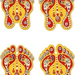 eCraftIndia Set of 2 Lakshmi Charan Paduka Stickers for Home Office Puja Ghar Temple - Diwali Decoration Items for Home Decor-image-3
