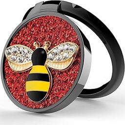 KolorFish Phone Ring Holder Finger Kickstand, Mobile Ring Holder Finger Grip 360 Degree Rotation, with Crystal Stone Enamel Bee (Red)-image-52