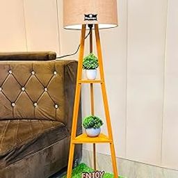 Hopdezyo Wooden Triangular Storage Shelf Floor Lamp with Jute Drum Shade – Corner Lamp for Living Room & Home Decoration (Pack of 1)-image-4