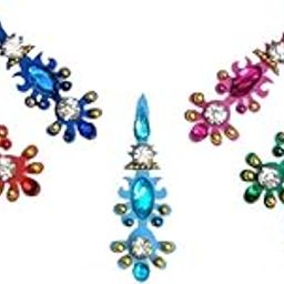 Comet Busters Long Crystal Handcrafted Multicolored Bridal Bindi For Women (BIN035)(30mm)-image-1