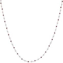Pearl & Red Garnet Color Zirconia Beads Rosary Chain (Red & Cream) For Girls & Women CC-1122-image-4