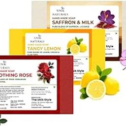 Unik Naturals Handmade Soap Gift Set, Rose, Lemon and Saffron-Milk Variants, Pack of 3-image-61