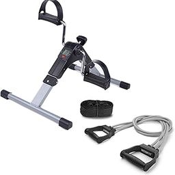 WErFIT Mini Portable Cycle Pedal Exerciser with Adjustable Resistance and Digital Display - Suitable for Light Exercise of Legs & Arms, and Physiotherapy and cardio equipment for Home | With Triple Toning Tube Resistance Band-19