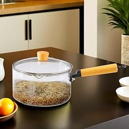 The Better Home Zeno Borosilicate Glass Cookware for Gas Stove (2.2 L) | Saucepan with Handle & Lid | Small Milk/Tea Pan | Boiling Pan | Patila for Cooking | Gift for Housewarming (Clear)-18