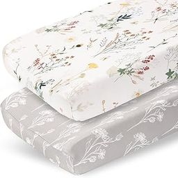 Pobibaby - 2 Pack Premium Changing Pad Cover - Ultra-Soft Jersey Knit, Stylish Floral Pattern, Safe and Snug for Baby (Wildflower)-image-5