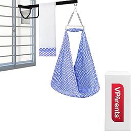 VParents Toddler Baby Swing Cradle with Mosquito Net Spring and Metal Window Cradle Hanger (Blue)-24
