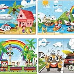 FunBlast Jigsaw Puzzles for Kids - Set of 4 Transport Vehicles Jigsaw Puzzle for Kids, Floor Jigsaw Puzzles for 3+ Years Old Boys,Girls,Children (Size 30X22 cm) (96 Pieces) - Multicolor-image-65