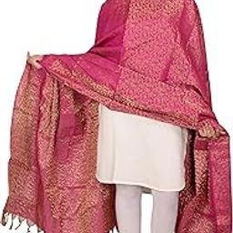 Women's & Girls Golden Zari Jacquard Banarsi Silk Dupatta (Tassels are Made by Hand)-37