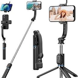 Selfie Stick Tripod with Light Bluetooth Compact Selfie Stick for Mobile Phone 107cm Extended Length Detach able Mobile Holder Dimmable Fill Light for Vlogging Travel,Black-16