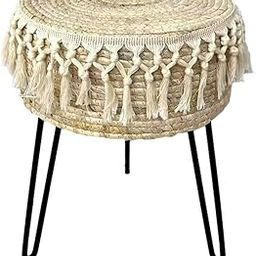 OneDcor Handwoven Pouf Ottoman | Natural Seagrass Footrest with 3 Metal Legs | Round Vanity Stool for Bedroom, Living Room | Modern Multipurpose Dressing Stool | 32D x 32W x 45H cm-image-37