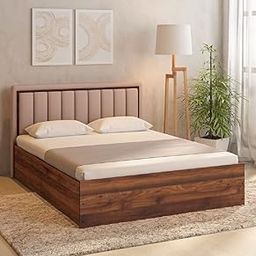MAMTA DECORATION Engineered Wood Eloa Queen Size Bed with Box Storage Upholstered Headboard Wooden Bed for Bedroom Living Room Home (Columbia Walnut Finish)-27