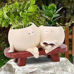 ELEVEN TO ELEVEN DECOR Unique Chair Flower Pots | Cute Succulent Planters in Vintage Chair Design, Indoor & Outdoor Plant Holders for Home & Garden (Smiley Face Chair Succulent Pots)-image-5