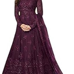 Women's Net Fit and Flare Maxi Dress (Wine-Shamita-G-002_Purple-picture-3