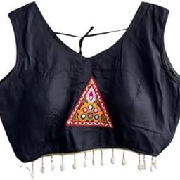 Womens Readymade Cotton Rayon Blouse with Designer Navratri Style Mirror Patch Work Alterable Till 40.-image-22