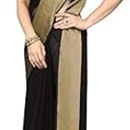 Chiffon Fabrics With Gold Patta Border Saree With blouse For Women Saree-Black-Gold-01-image-1