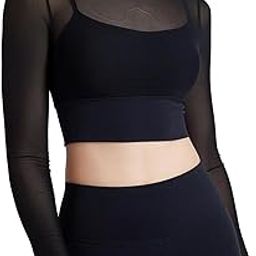 New Women Long Sleeve Mesh Yoga Tops Sexy Sports Bra Attached Quick Dry Crop Tops Gym Fitness Wear Sportswear-image-9