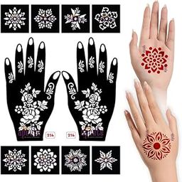 Apcute Henna Stencils Set of 12 Mehandi Stencil Sticker Henna Tattoo Stencil for Girls, Women and Kids - Easy to Use in just Few Steps - Contemporary Henna Stencils- 12-mehandi-stencils-214-7