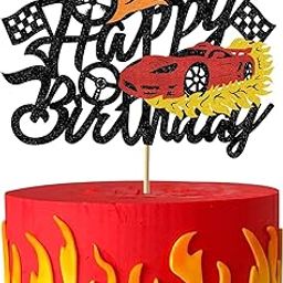 Confetti! Flame Fire Cake Topper Race Car Decorations Glitter Red Hot Toppers for Boys Girls Racing Theme Birthday Party Supplies for Kids Baby Shower-51