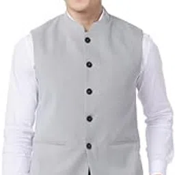 raymond Men's Contemporary Fit Structure Pattern Polyester Blend Sleeveless Light Grey Ceremonial Waist Coat-picture-36
