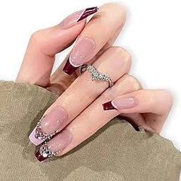 ARROFEEL 3D Glossy Press on Nails French Tip with Diamond on the top Fake Nails Medium False Nails Artificial Nail Extensions for Women & Girl Ideal for any Functions (HY299)-image-18